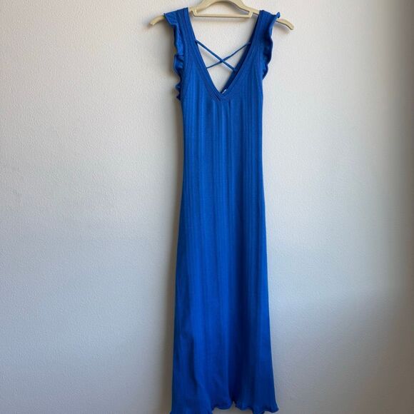 Anthropologie Daily Practice Azure Sapphire Blue Knit Flutter Sleeve Size Small - Picture 2 of 8